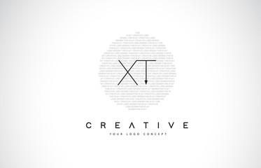 XT X T Logo Design with Black and White Creative Text Letter Vector.