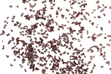 Chocolate sprinkles, granules isolated on white background and texture, top view