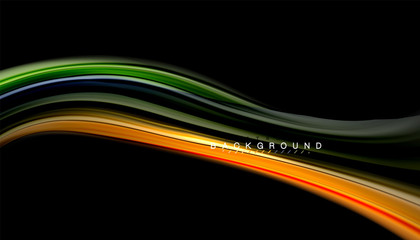 Fluid colors abstract background, twisted liquid design on black, colorful marble or plastic wave texture backdrop, multicolored template for business or technology presentation or web brochure cover