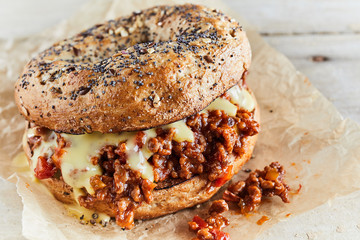 Tasty sloppy joe sandwich with ground meat