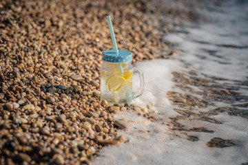 mojito on summer sandy beach.