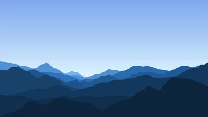 Fotobehang Nachtblauw Landschap met bergen, uitzicht, natuur, bergketen, heldere lucht  © lidiia