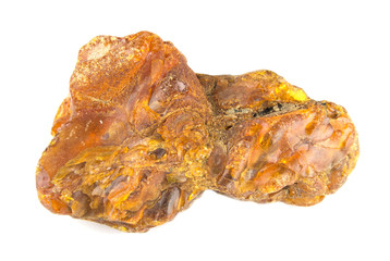 raw amber stone isolated on white background, close-up