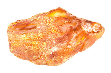 raw amber stone isolated on white background, close-up