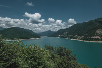 Fototapeta na wymiar Zhinval water reservoir on the Aragvi river in Georgia