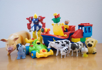 Obraz premium variety of plush and plastic toys