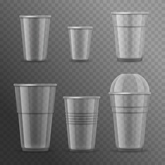 Realistic Detailed 3d Plastic Cups Template Mockup Set. Vector