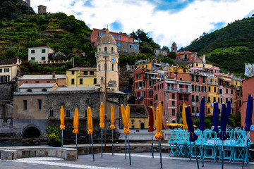 Cinque terre - view from the harbour to the mountains