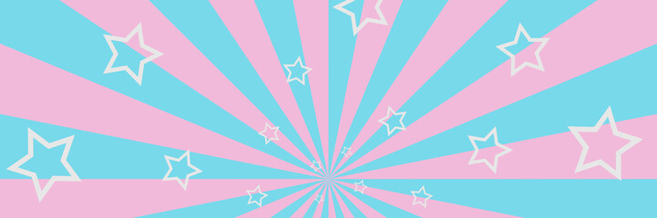 Pink and blue striped background with white stars 3D illustration