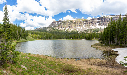 East Lost Lake with Lost Lakes Peak in the background, Flat Tops Wilderness, Colorado, USA.