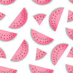 Halves and slices of watermelon. Summer seamless pattern.