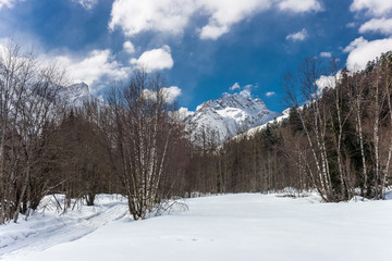 The winter road to the Alibek. Dombay, Russia.