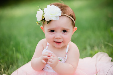 One Year Caucasian Old Girl With Brown Eyes