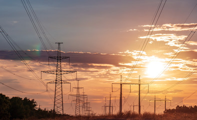 silhouette of high voltage electrical pole structure