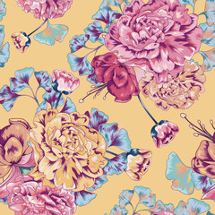 Yellow Botanical Seamless Vector Pattern