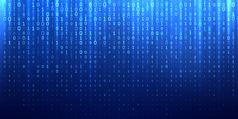 Binary matrix 1 0 bits blue abstract background