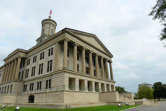 Tennessee State Capitol, Nashville, Tennessee, USA. This building, built with Greek Revival style in 1845, is now the home of Tennessee legislature and governors office.