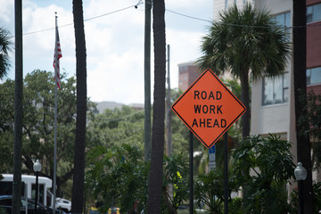 Fototapeta premium Road Work Ahead Sign