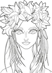 The girl with flower wreath black and white (8)