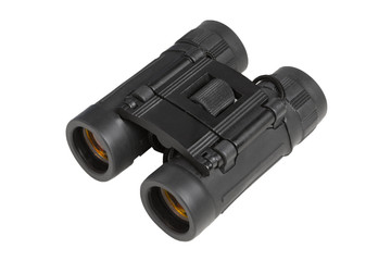 black medium-sized binoculars on white background, isolated