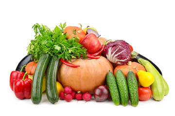 Big collection useful vegetables and fruits isolated on white background.