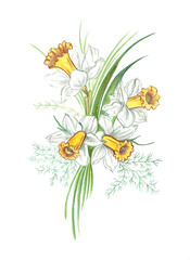 Hand drawing of a realistic colored pencils bouquet