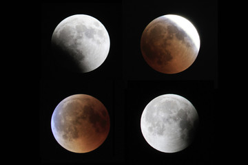 Blood Moon 2018: Longest Total Lunar Eclipse of Century in july, Moon and Mars planet opposition. Night photography. Telescopic view of dark skies and bright satellite full Moon, spectacular view