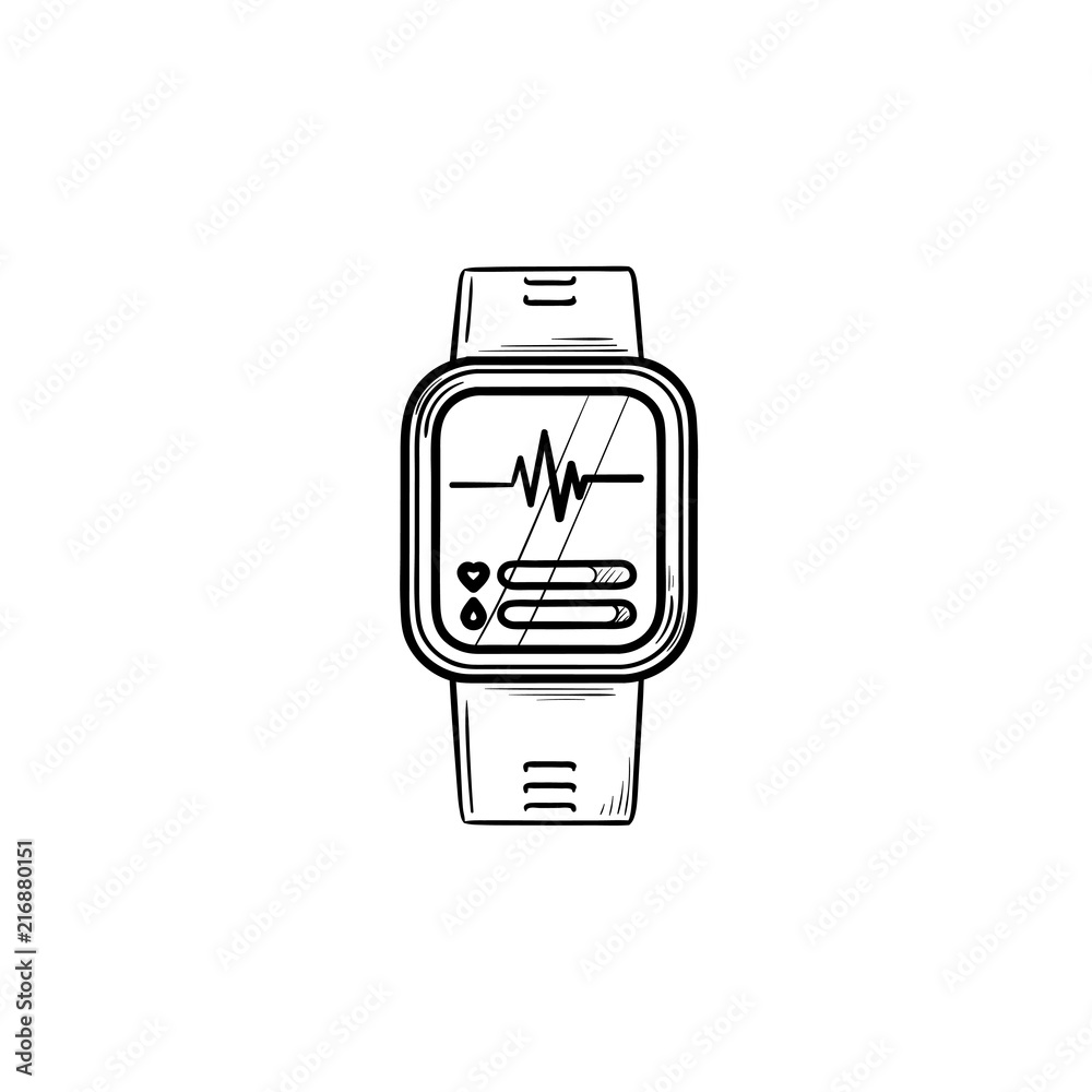 Poster smartwatch hand drawn outline doodle icon. digital watch, internet gadget, fitness workout accessory