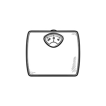 Weight scale hand drawn outline doodle icon. Dieting and health, weight measure device, overweight concept. Vector sketch illustration for print, web, mobile and infographics on white background.