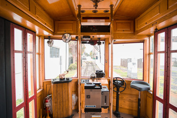 interior of an old tram car