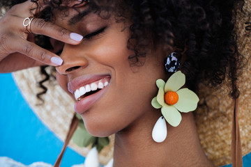 Close up of a beautiful black woman smiling