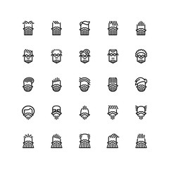 Twenty five  icons of male haircuts, beard, mustaches isolated on white background. Emoji and avatars flat style set.