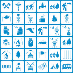 Set of travel and camping equipment icons. Vector illustration