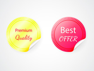Two round stickers with an inscription Premium quality and Best offer. Vector illustration