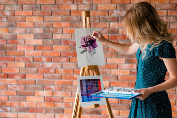 art painting hobby. creative leisure. girl drawing a picture. talent inspiration creation and self expression concept