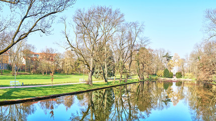 Lake at new congress centre of Weimar in East Germany / The german name of this park is: 