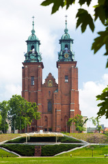 Gniezno Cathedral historical landmark on sunny day in Poland