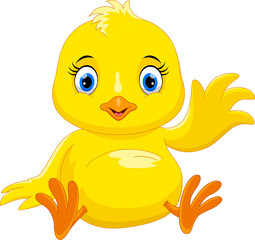 Cute chick cartoon waving