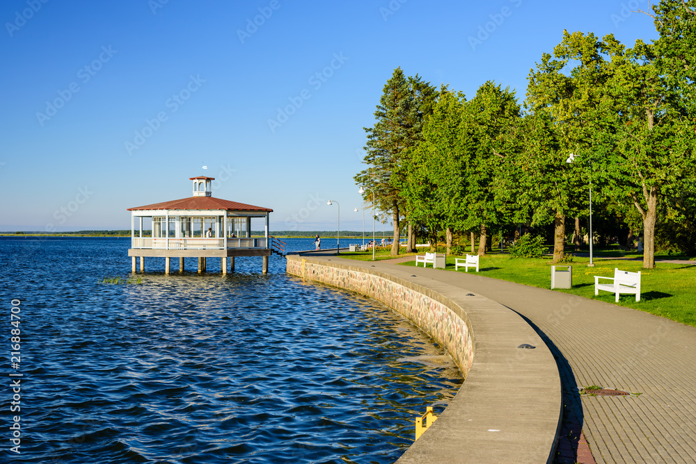 Wall mural Sightseeing of Haapsalu. The Baltic sea promenade in the centre of Haapsalu, a beautiful summer view, Estonia