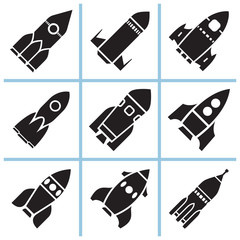 Rocket sign icons set. Vector illustration