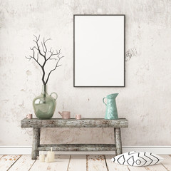 
Mock up posters in the interior in the style of lagom 3D rendering