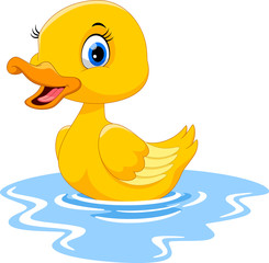 Cute cartoon duck swimming