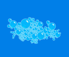 Fototapeta na wymiar Realistic Detailed 3d Soap Foam on a Blue. Vector