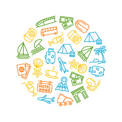 Travel and Tourism Thin Line Round Design Template. Vector