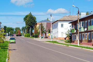 Fototapeta na wymiar Typical streets of a small city with low houses, Venev, Tula region, Russia
