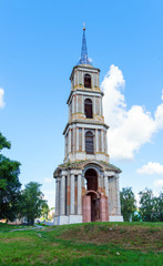 Fototapeta na wymiar Ruins of a 75 meter high bell tower in the style of classicism, Venev, Tula region, Russia