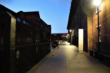Night view of Birmingham canal network in the city centre