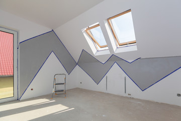 House interior at painting and renovation