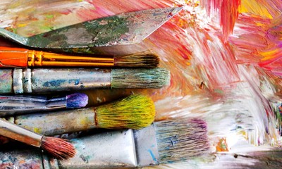 Row of artist paint brushes