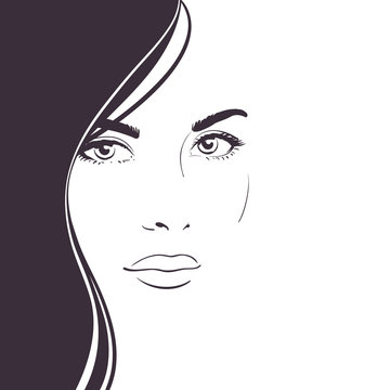 recommend clip art: Young woman face with long dark hair